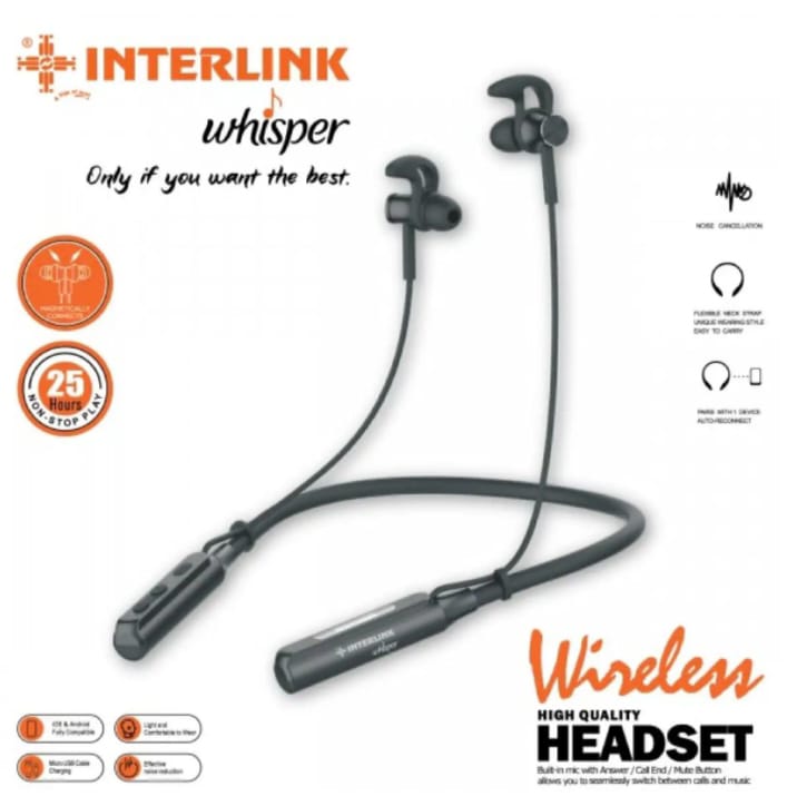 Interlink Whisper Neck Band 1 year warranty with heavy bass