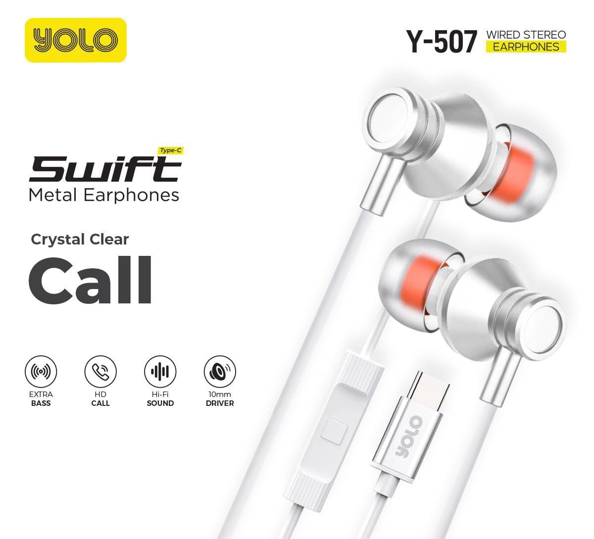 YOLO Y-507 Earphones Type-C connection Advanced Audio Technology