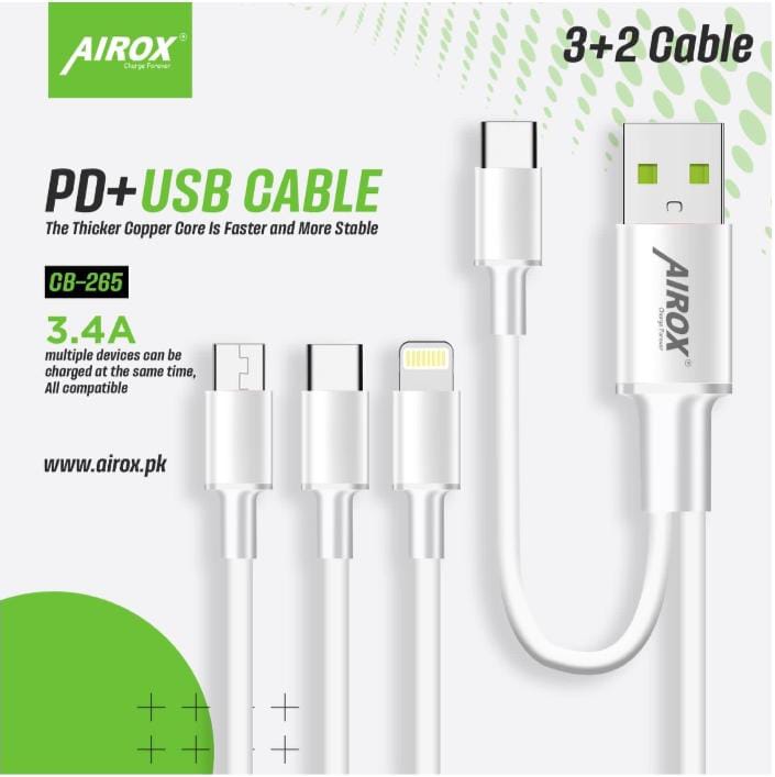 Airox CB265 Dual Input PD + USB Multi-Output Fast Charging Cable